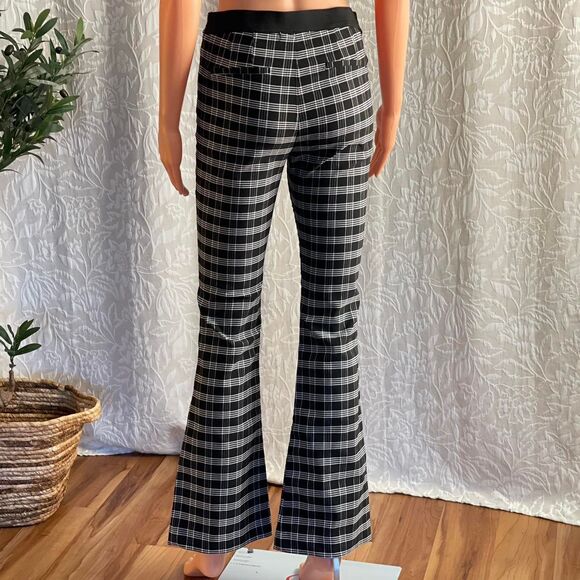 Black & White Plaid Flared Pants Stretch Tartan Trousers Indie‎ Academia Size M - Picture 4 of 8